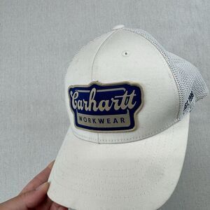 Carhartt Men's Hat Active Wear, Patch Logo Mesh-Back  Cap, Adjustable Fit. Ivory